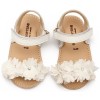 Babywalker  Δερμάτινο Πέδιλο με Chiffon Λουλούδια σε Λευκό  Χρώμα MI.1633